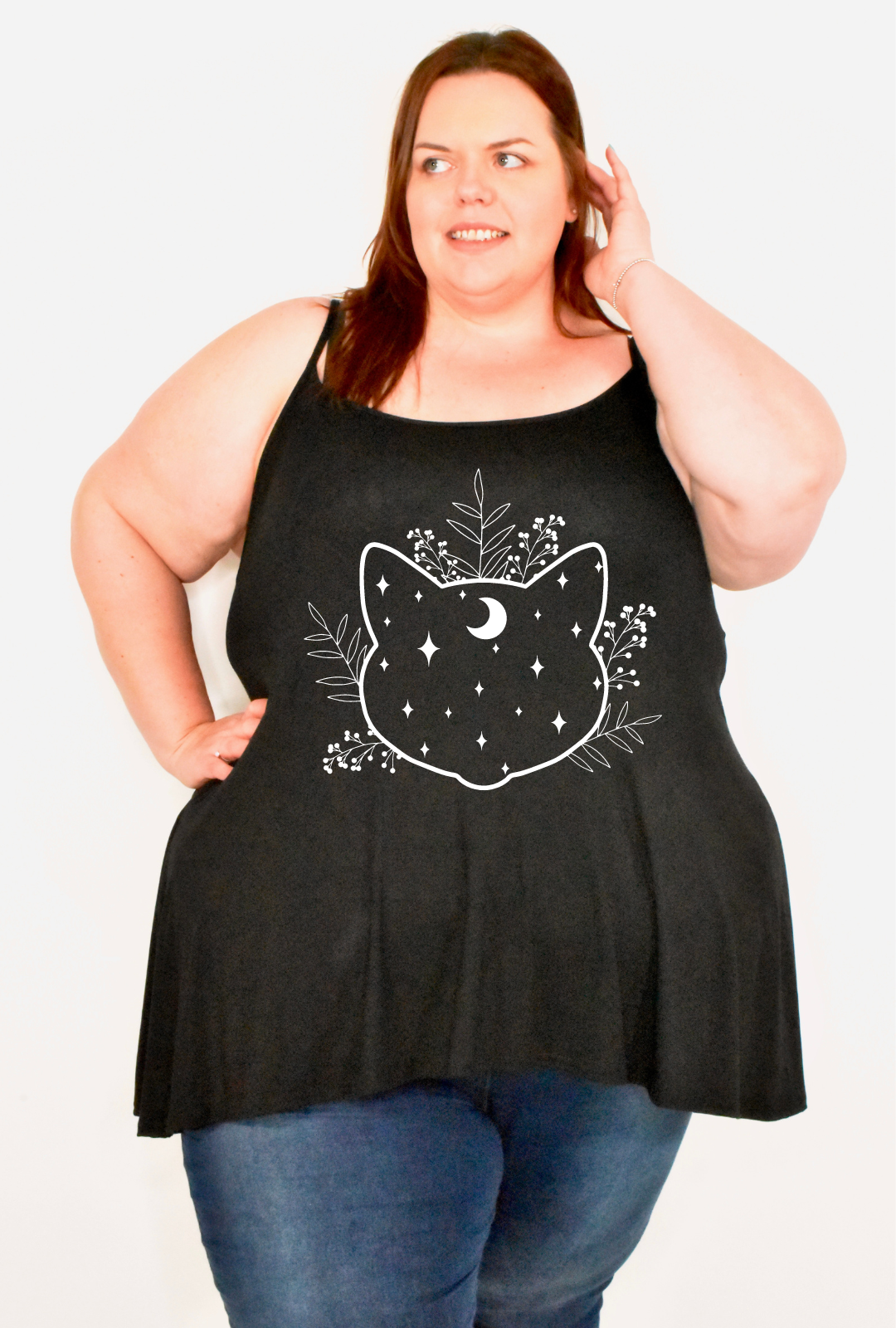 Black Cat & Moon Printed Longline Camisole