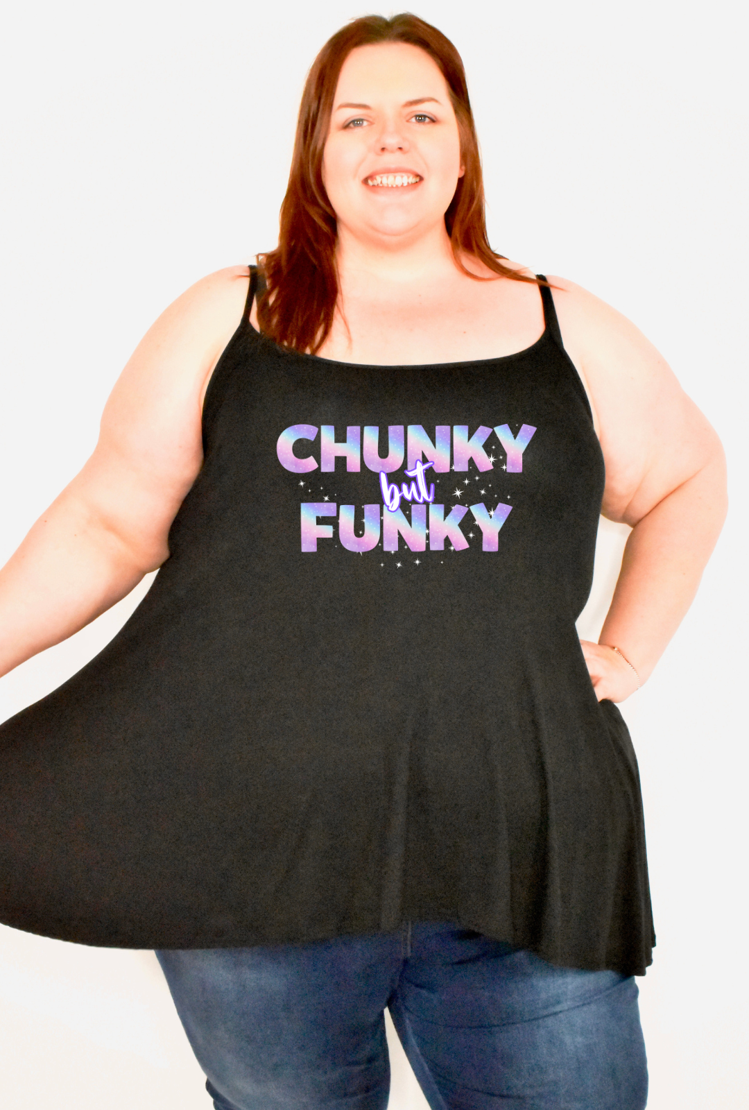 Black "Chunky But Funky" Printed Longline Camisole