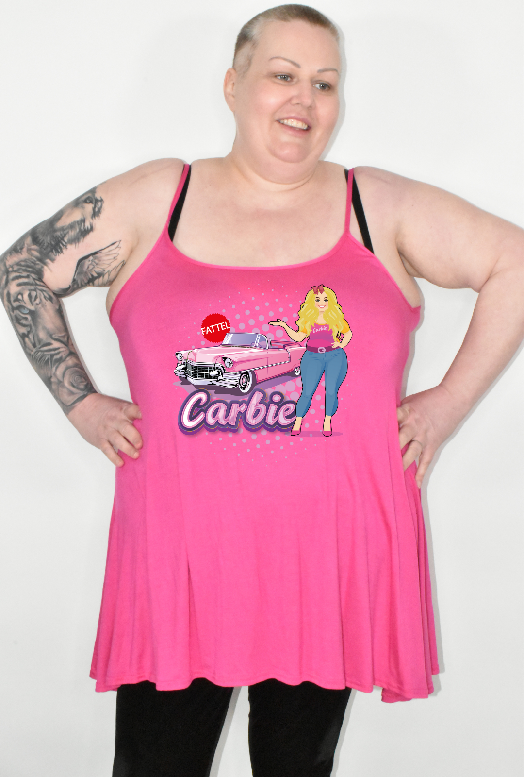 Hot Pink "Carbie" Car Printed Longline Camisole