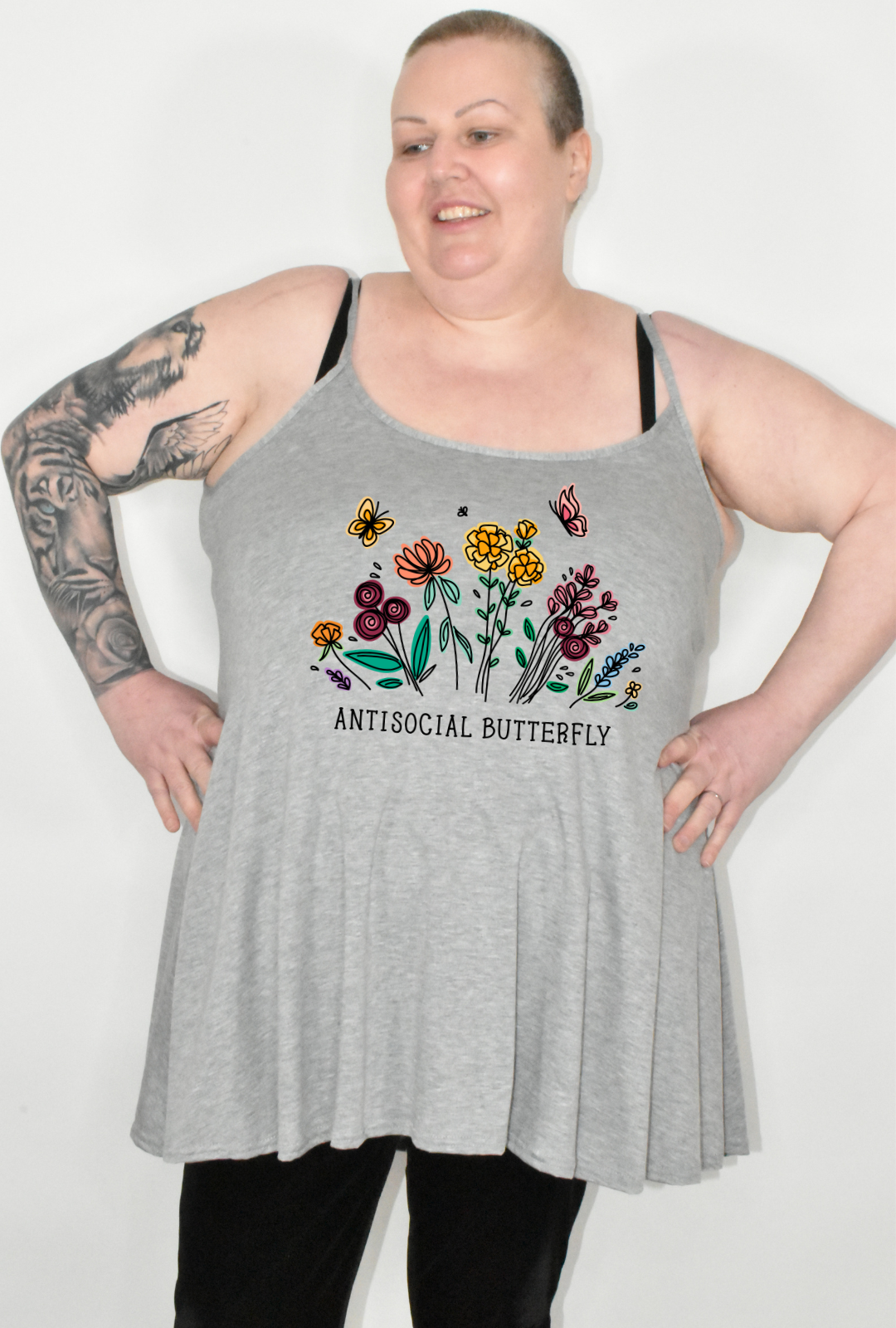 Light Grey "Antisocial Butterfly" Printed Longline Camisole