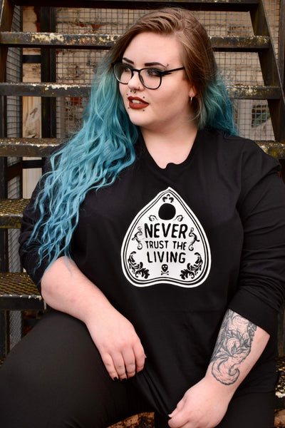 Black Long Sleeved “Never Trust” Unisex Slogan T-Shirt