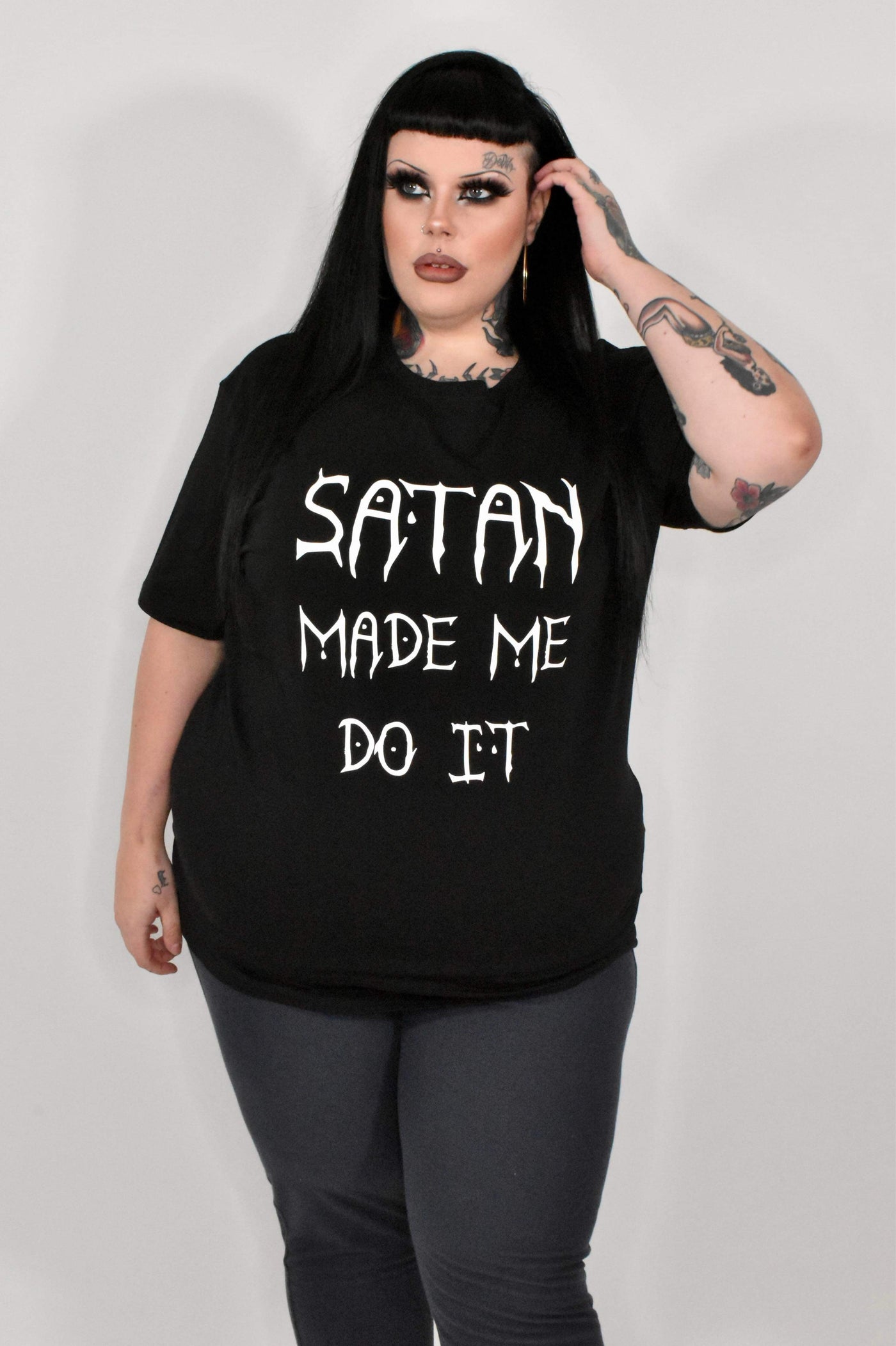 Black "Satan Made Me Do It" Unisex Slogan T-Shirt
