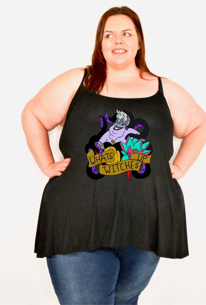 Black "What's Up Witches" Printed Longline Camisole