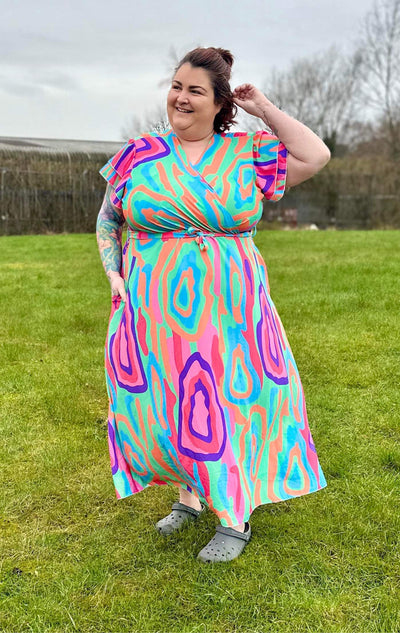 Mock Wrap Multicolour Midaxi Dress