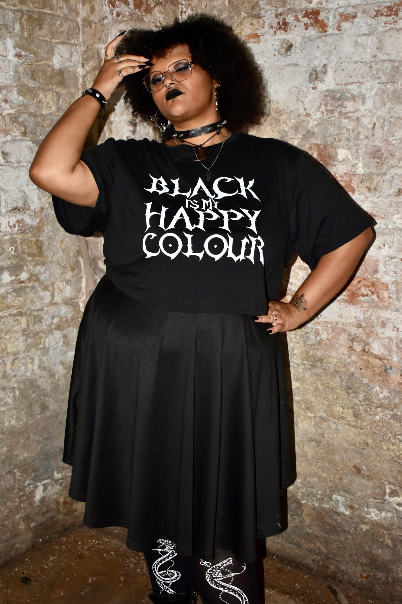 Black "Black Is My Happy Colour" Unisex Cropped T-Shirt