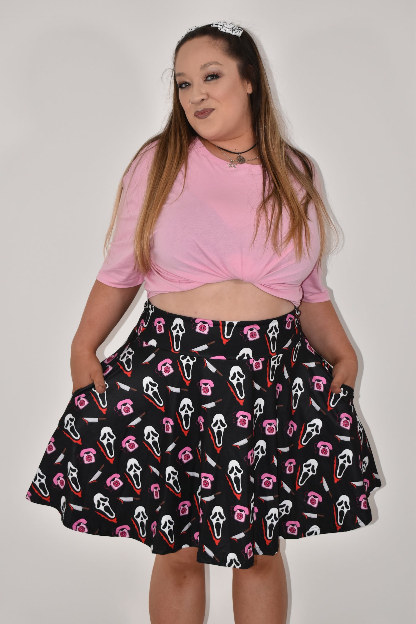 Black No You Hang Up Pocket Skater Skirt