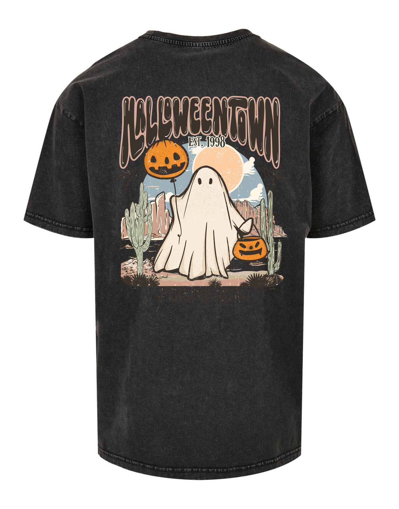 Black "Halloweentown" F&B Acid Wash T-Shirt