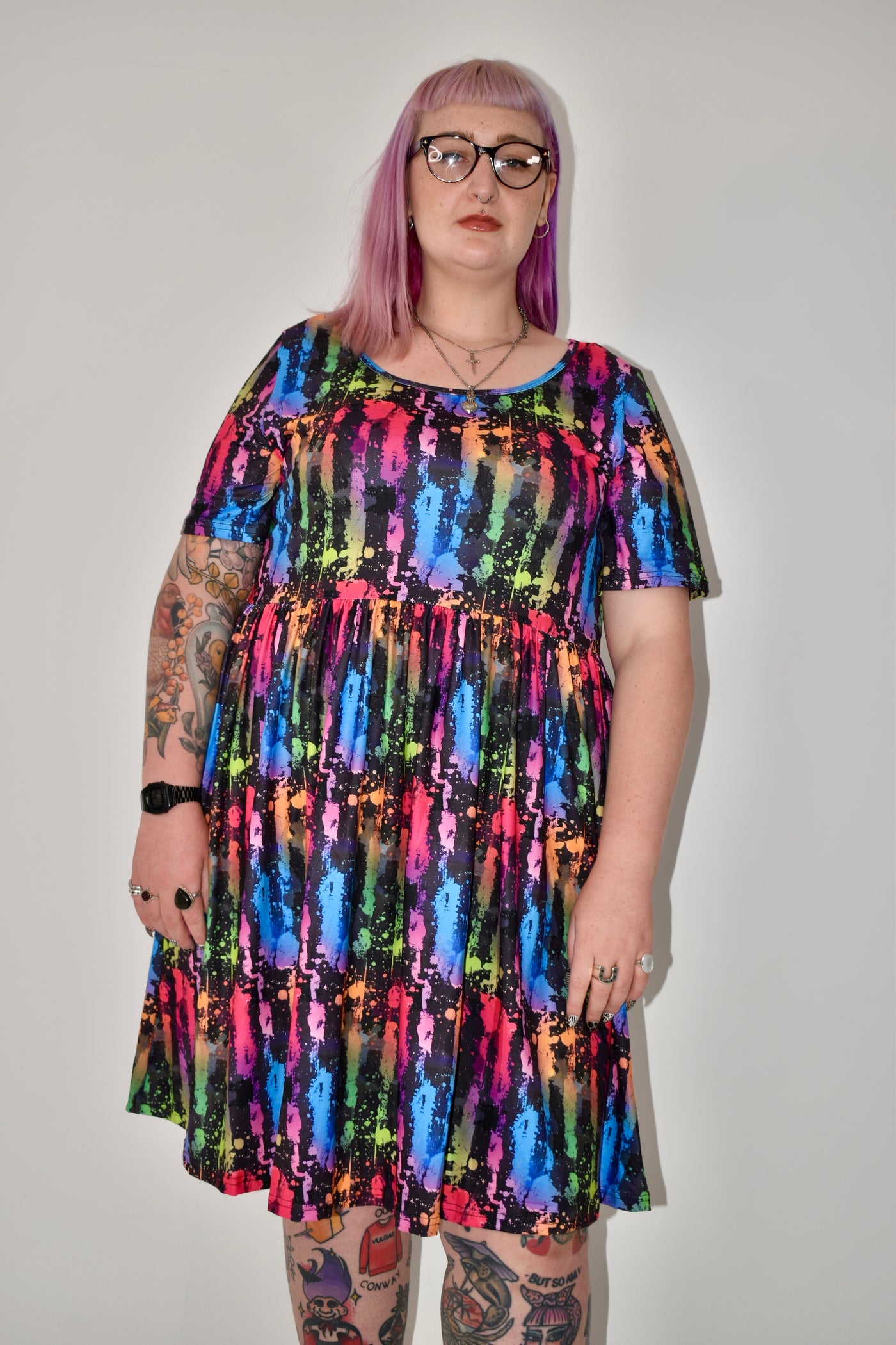 Rainbow Grunge 2-Way Pocket Skater Dress