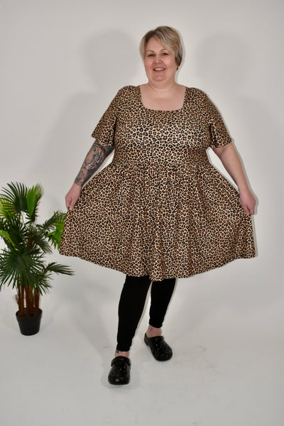 Lush Leopard Angel Sleeve Skater Dress