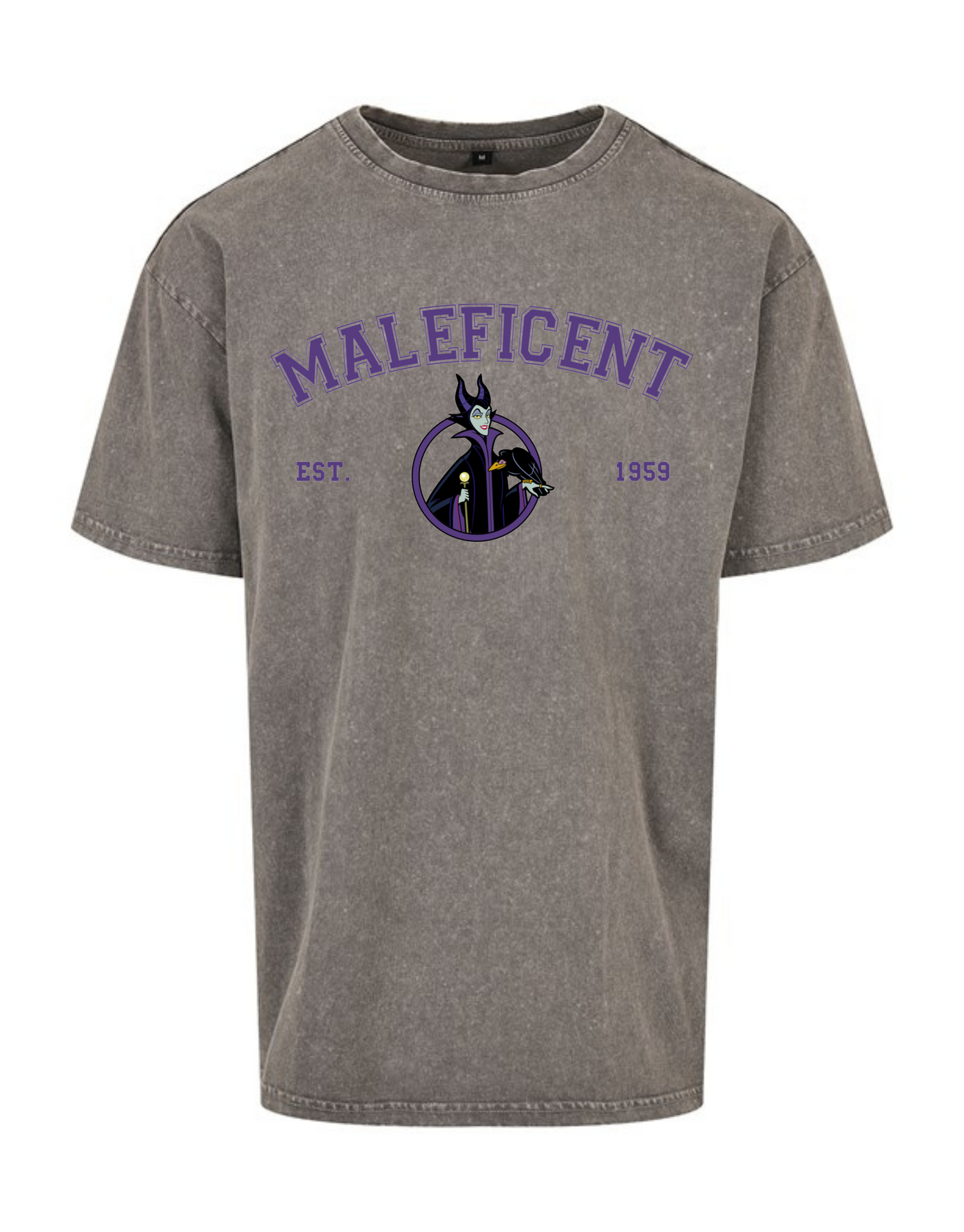 Charcoal "Maleficent" Front & Back Print Unisex Acid Wash T-Shirt