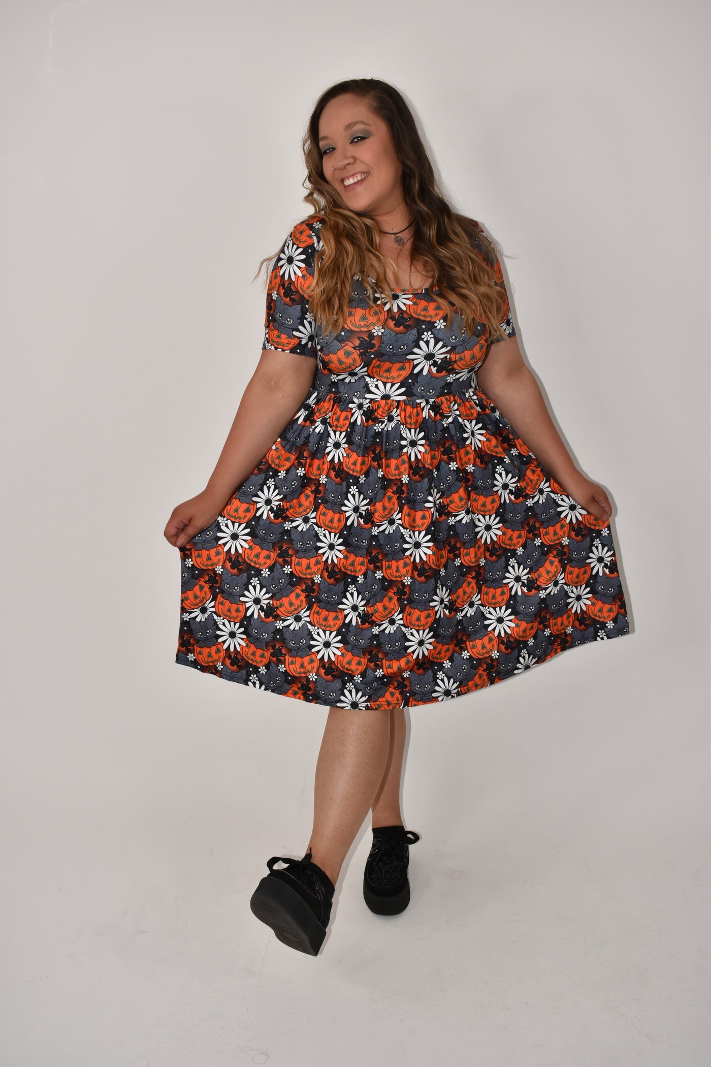 Limited Edition Purrfect Pumpkin 2-Way Pocket Skater Dress