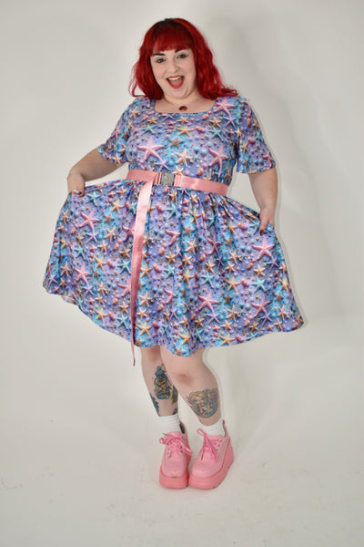 Shimmering Starfish Angel Sleeve Skater Dress