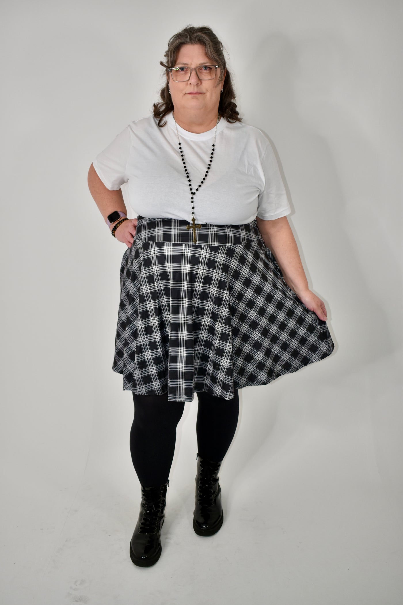 Monochrome Check Pocket Skater Skirt (Additional Size Added)