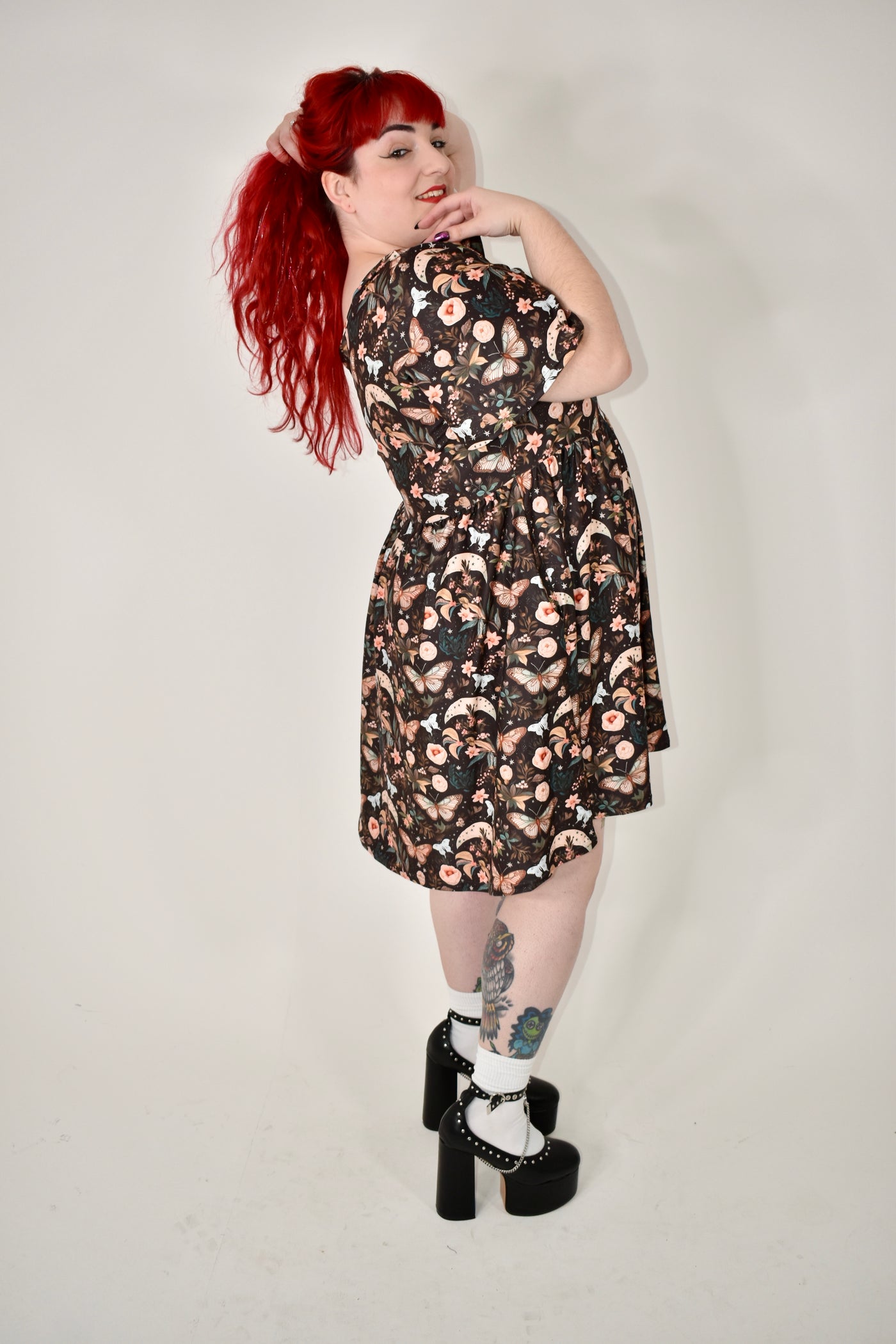 Lunar Garden Angel Sleeve Skater Dress