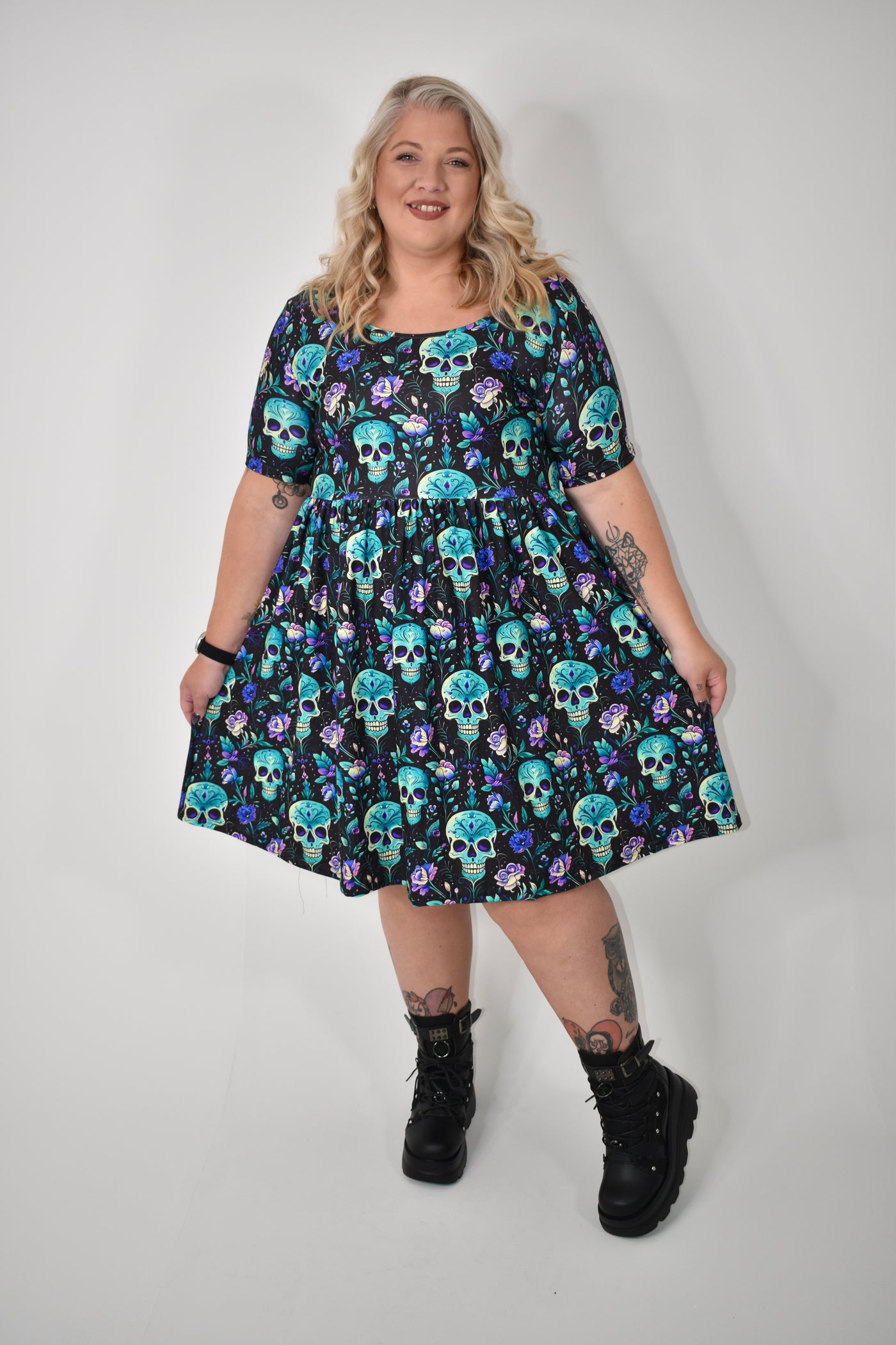 Deadly Blooms 2-Way Pocket Skater Dress