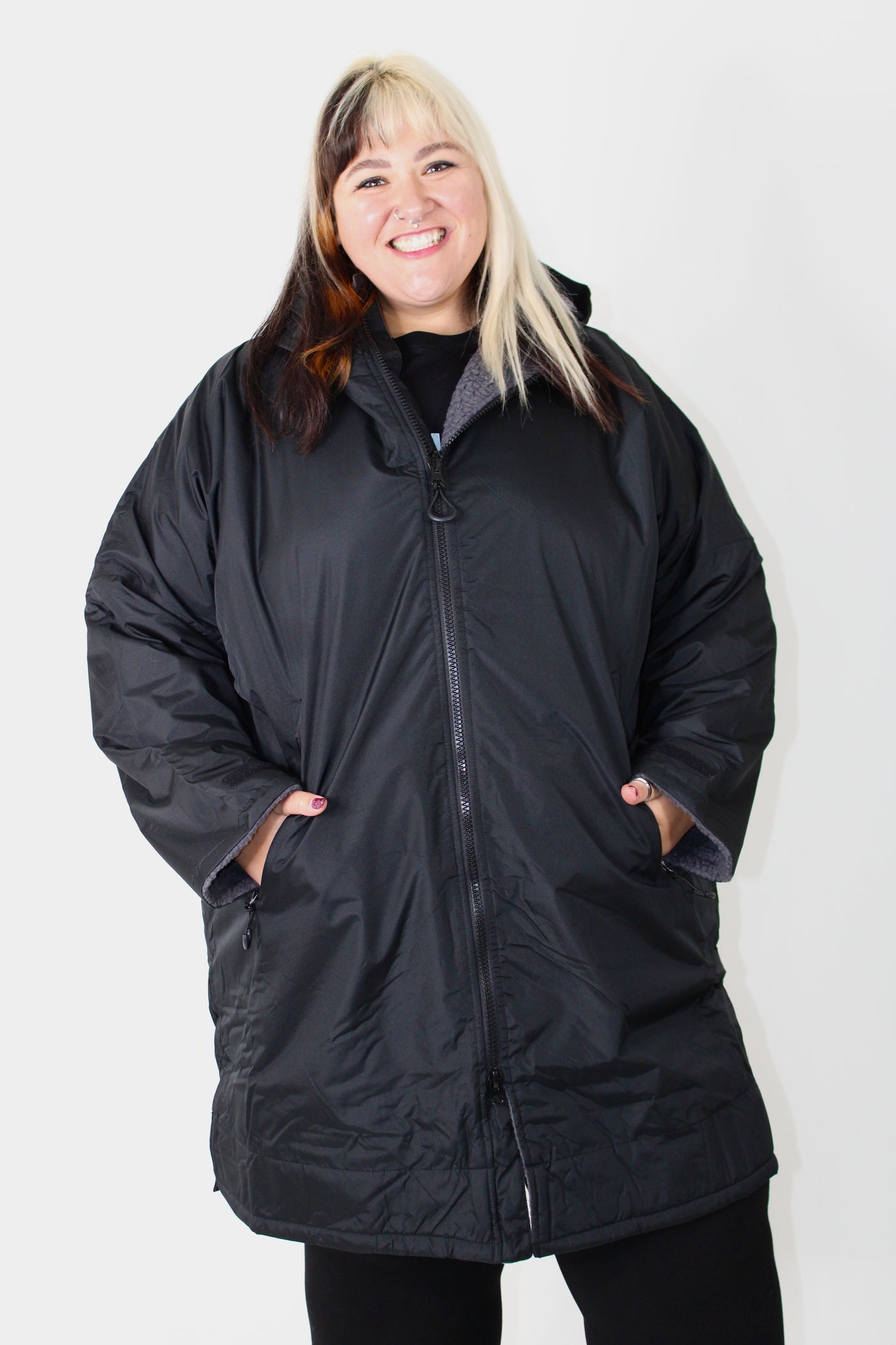 Black Fleece Lined Waterproof Zip Front Coat