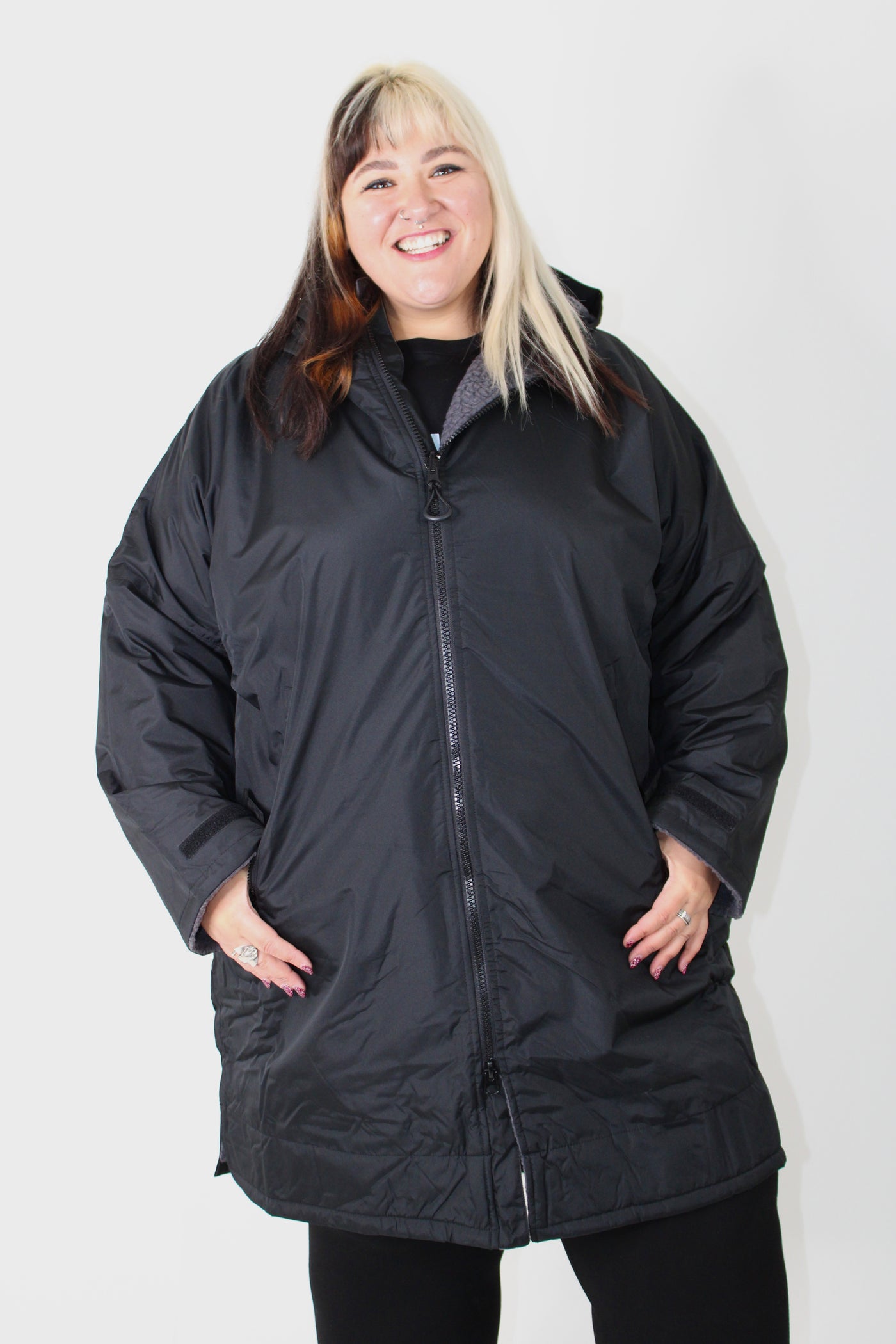 Black Fleece Lined Waterproof Zip Front Coat