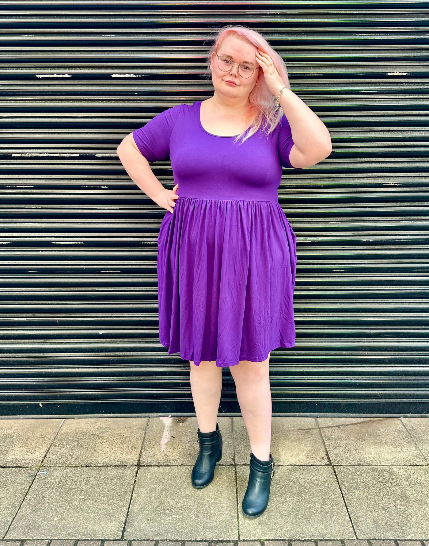 Purple 2-Way Pocket Skater Dress