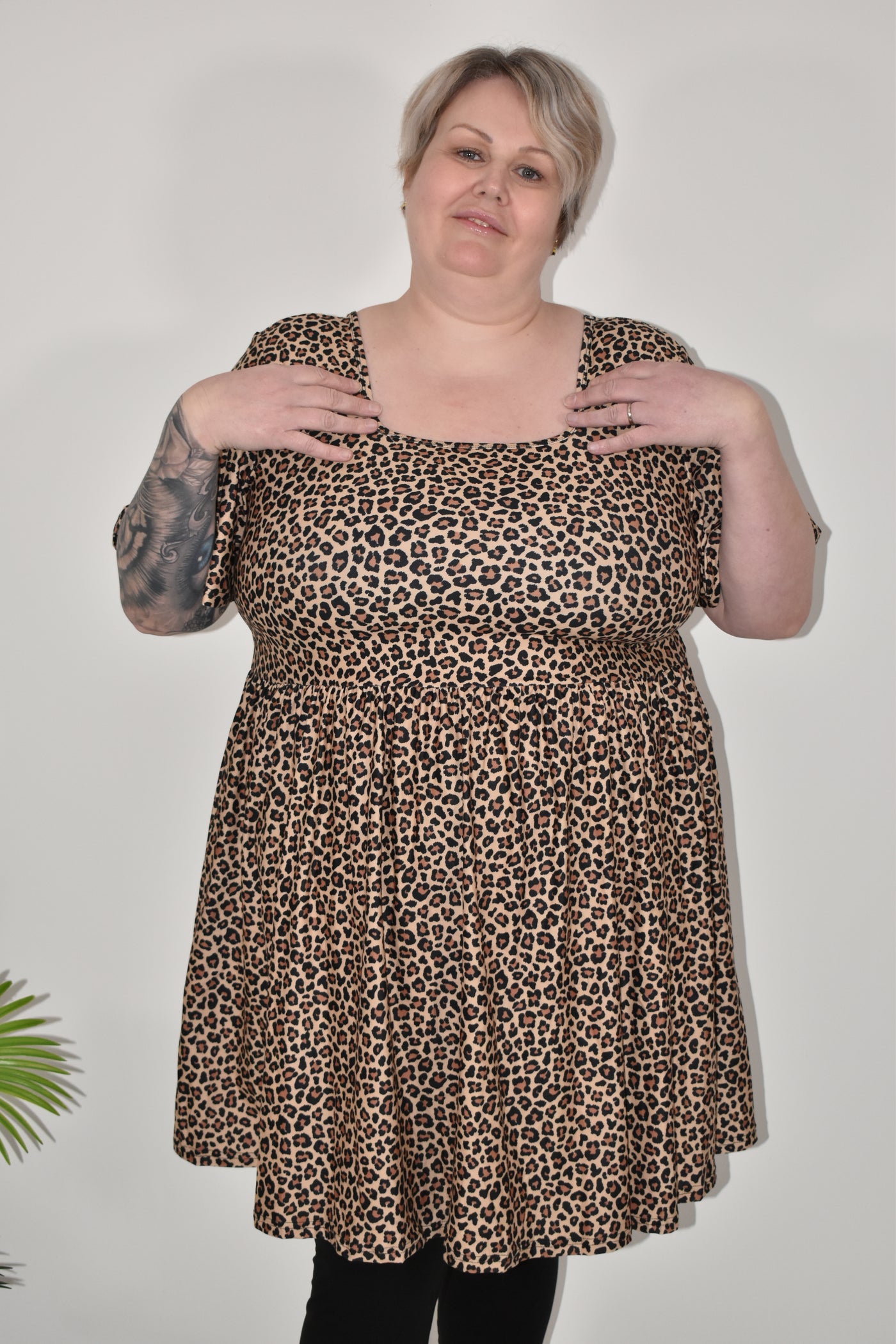 Lush Leopard Angel Sleeve Skater Dress