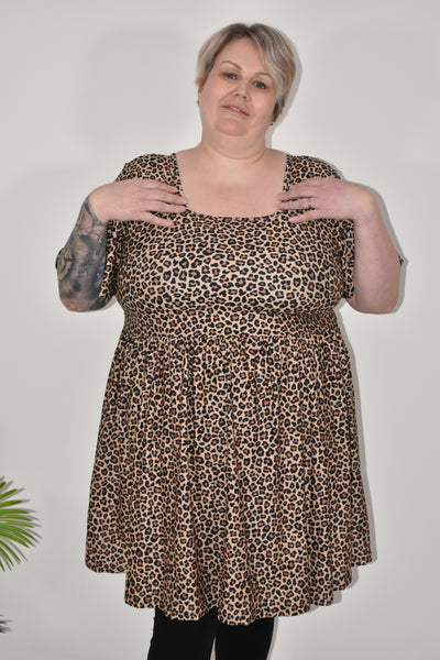 Lush Leopard Angel Sleeve Skater Dress