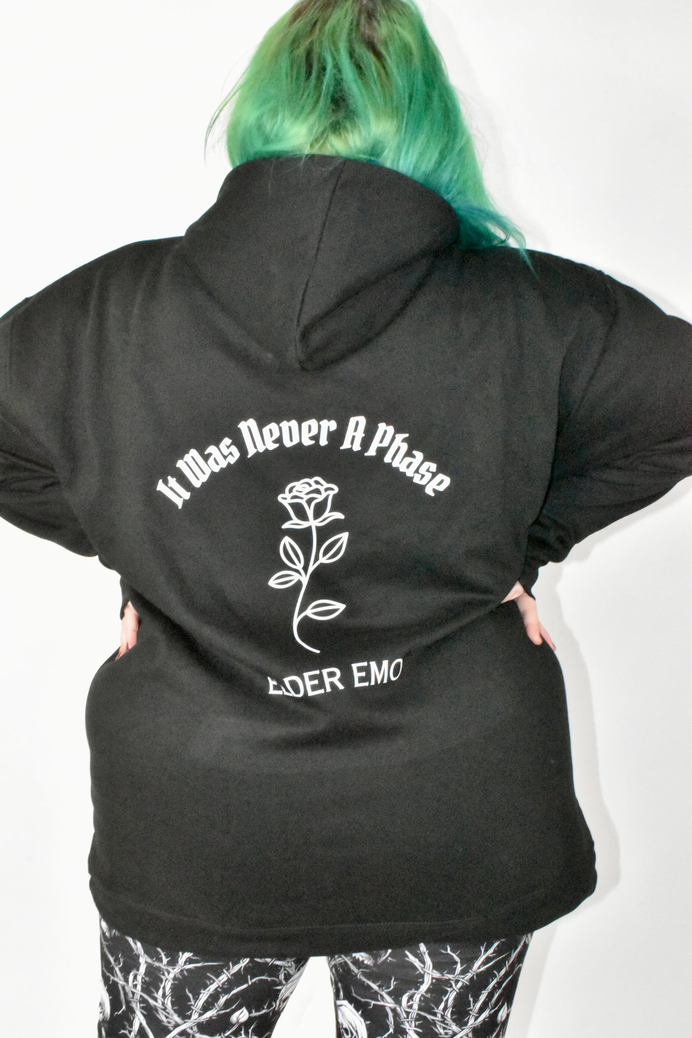 Front & Back "Elder Emo Rose" Longline Unisex Hoodie