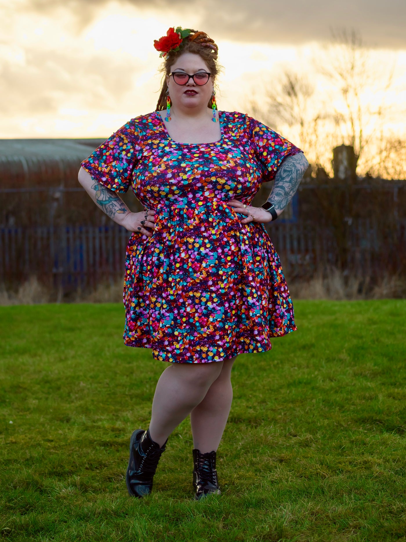 Glitter Ball Angel Sleeve Skater Dress