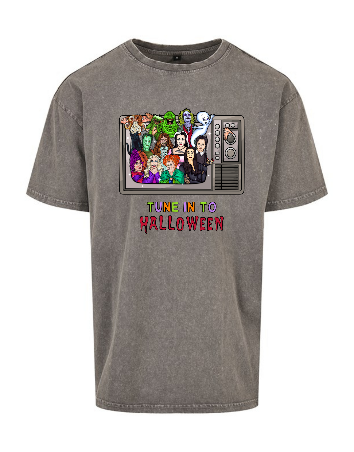 "Tune In To Halloween" Acid Wash T-Shirt