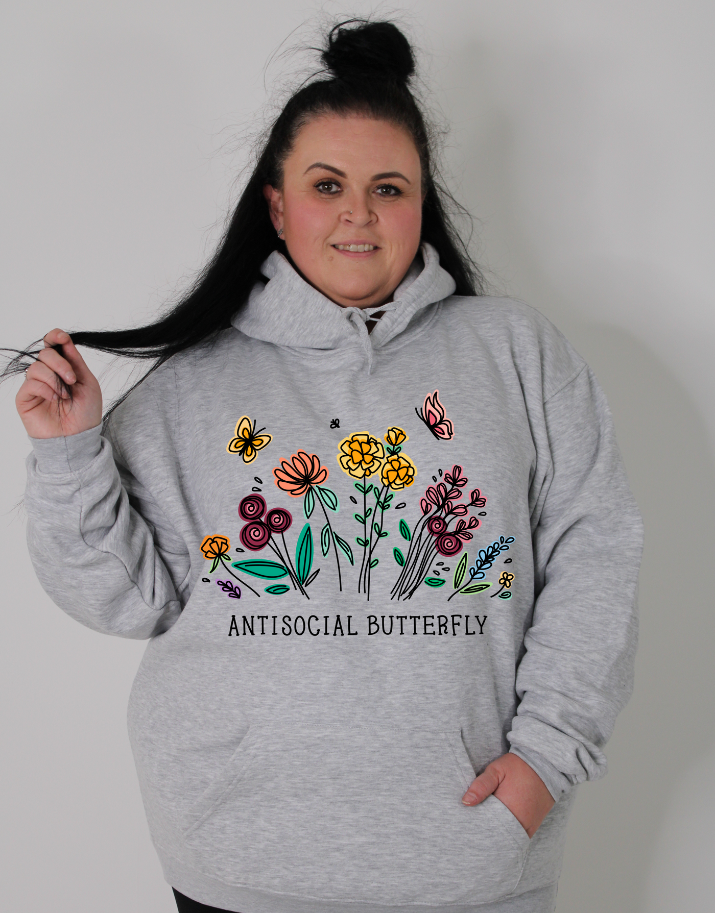 Light Grey "Antisocial Butterfly" Standard Unisex Hoodie