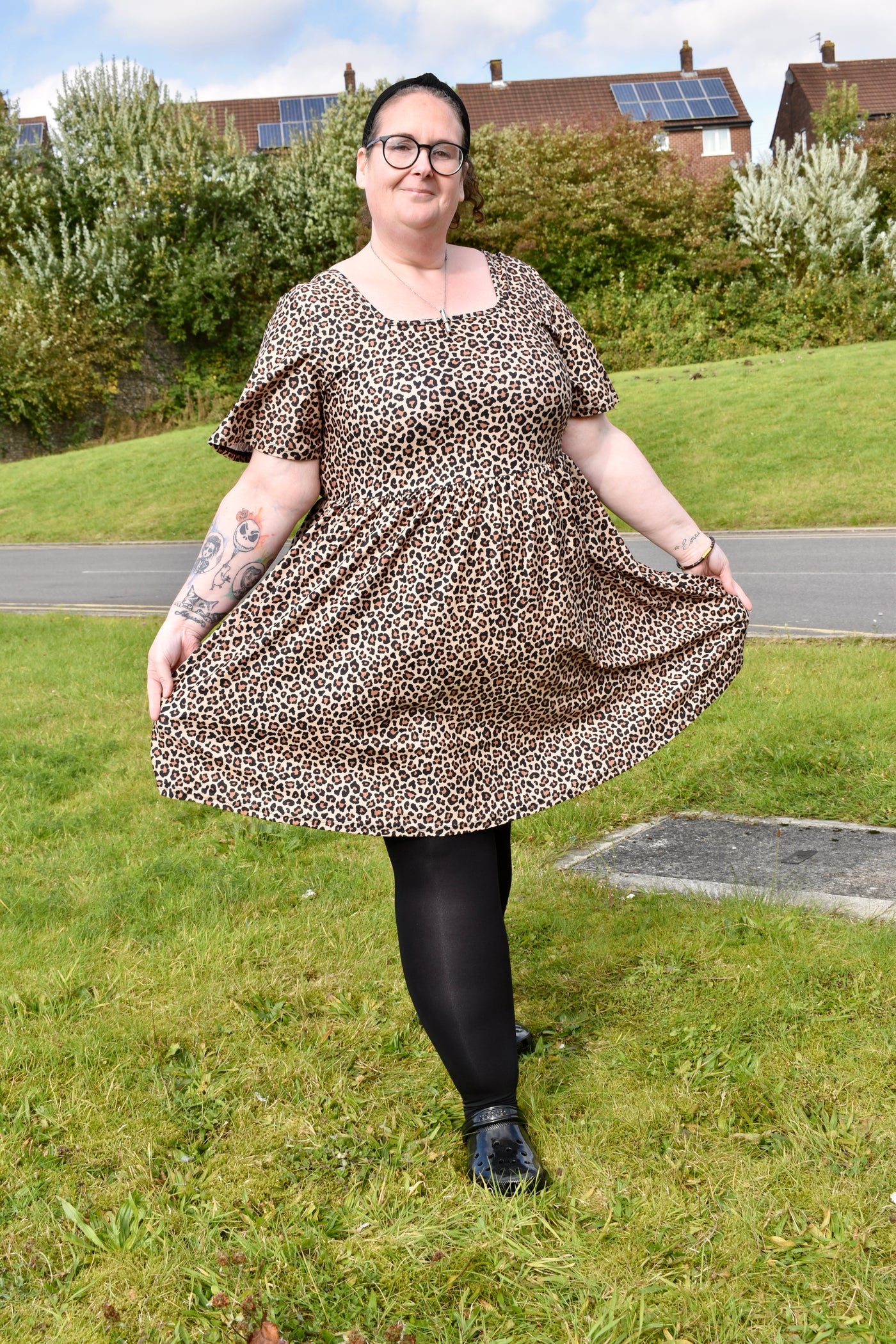 Lush Leopard Angel Sleeve Skater Dress