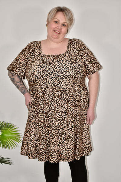 Lush Leopard Angel Sleeve Skater Dress