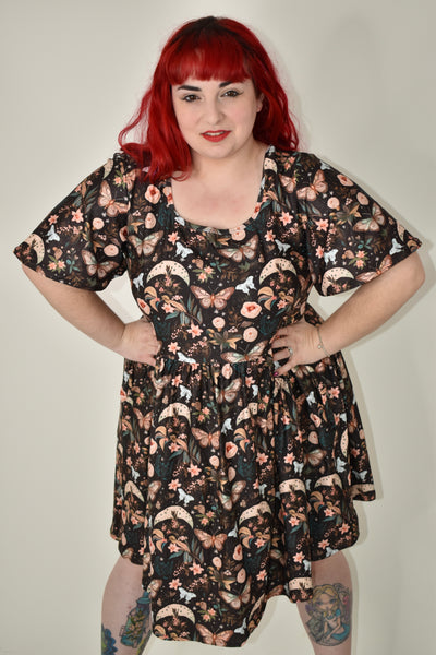 Lunar Garden Angel Sleeve Skater Dress