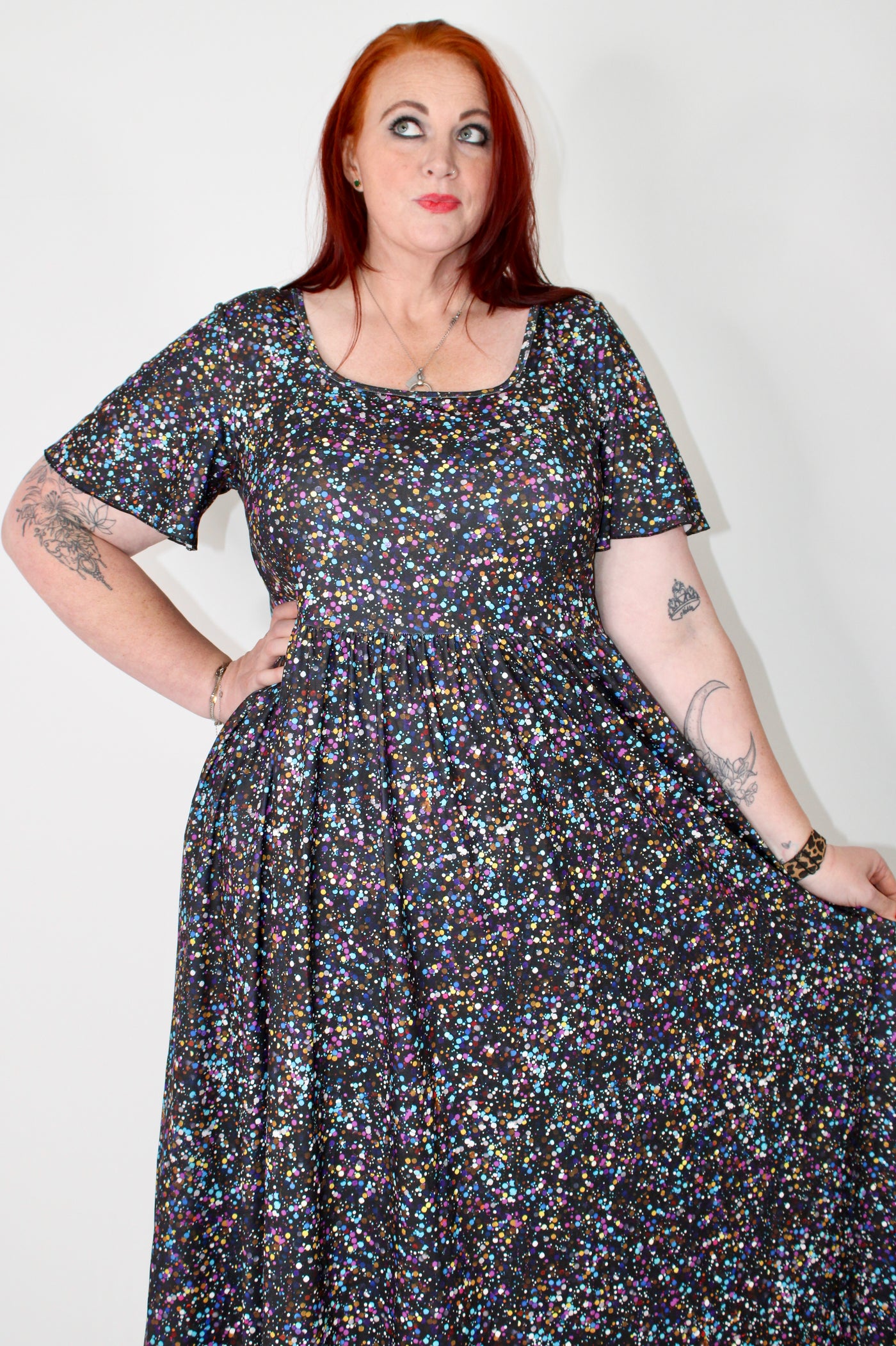 Glamorous Glitter Angel Sleeve Pocket Maxi Dress