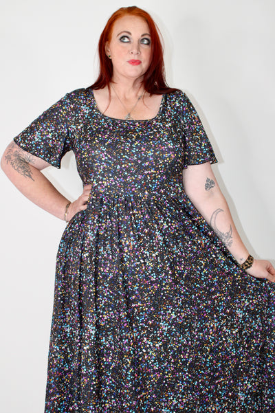 Glamorous Glitter Angel Sleeve Pocket Maxi Dress