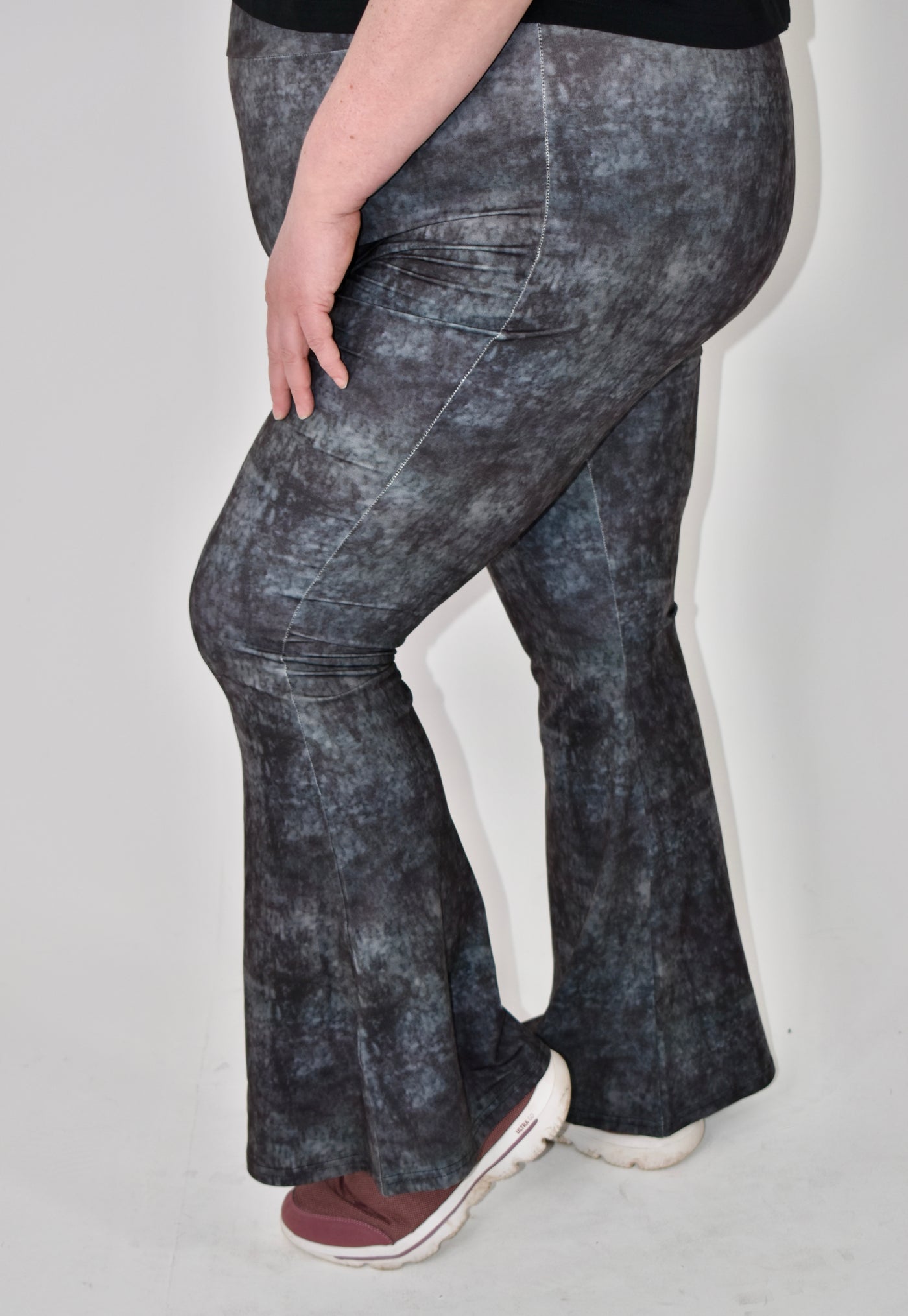 Black Acid Wash Super Soft Pull On Flares