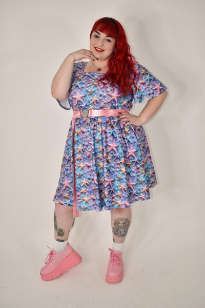 Shimmering Starfish Angel Sleeve Skater Dress