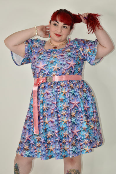 Shimmering Starfish Angel Sleeve Skater Dress