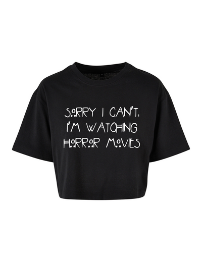 Black "Sorry I Can't" Horror Unisex Cropped T-Shirt