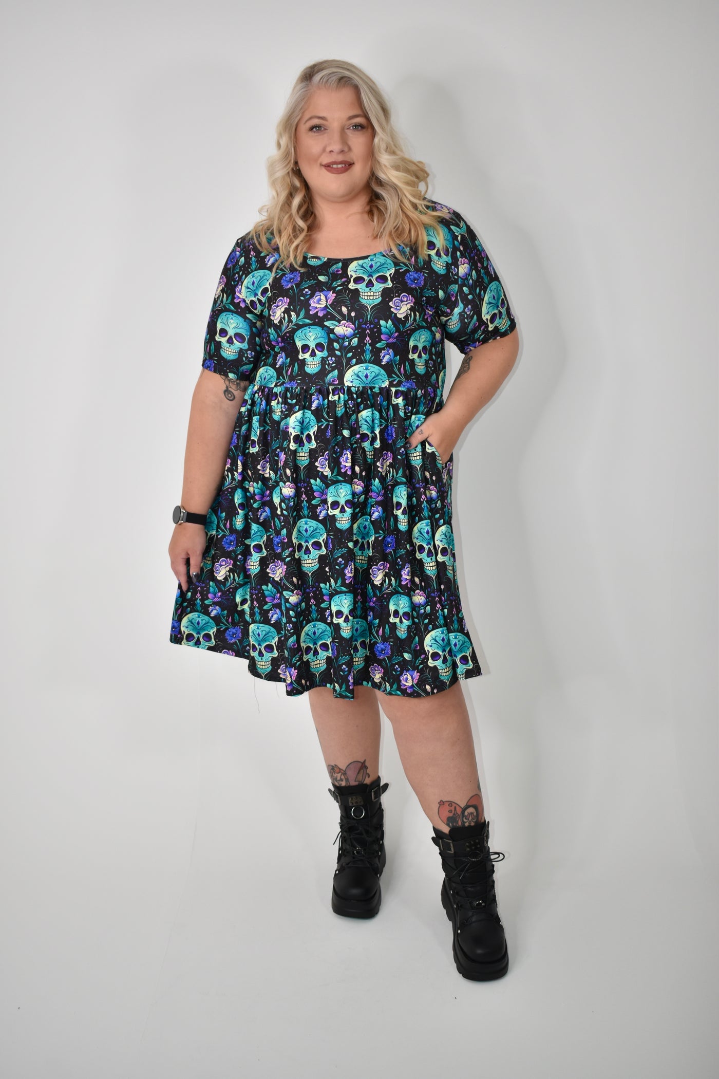 Deadly Blooms 2-Way Pocket Skater Dress