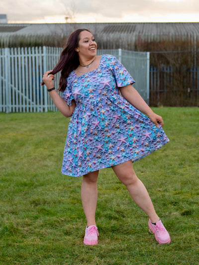 Shimmering Starfish Angel Sleeve Skater Dress