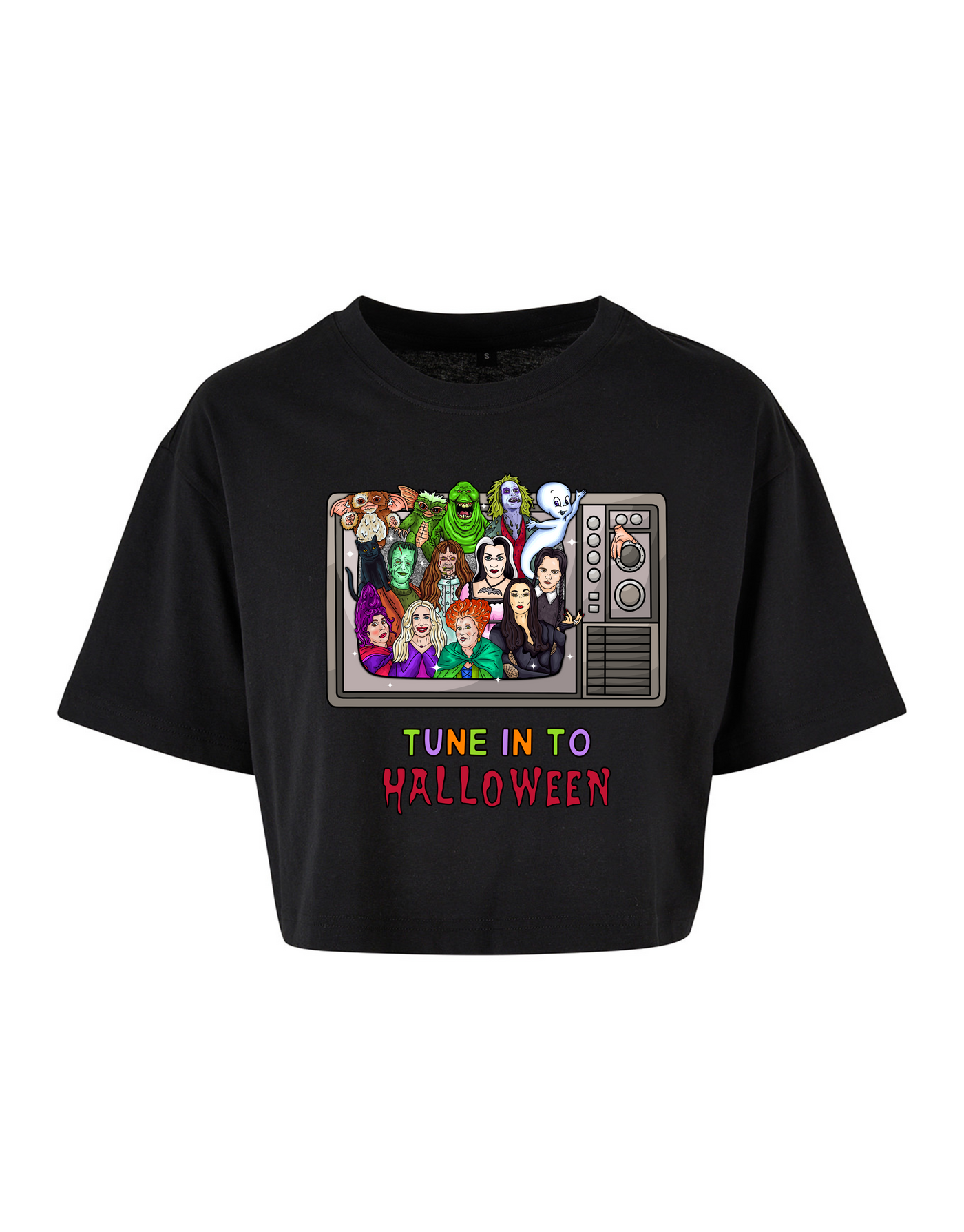 Black "Tune Into Halloween" Unisex Cropped T-Shirt