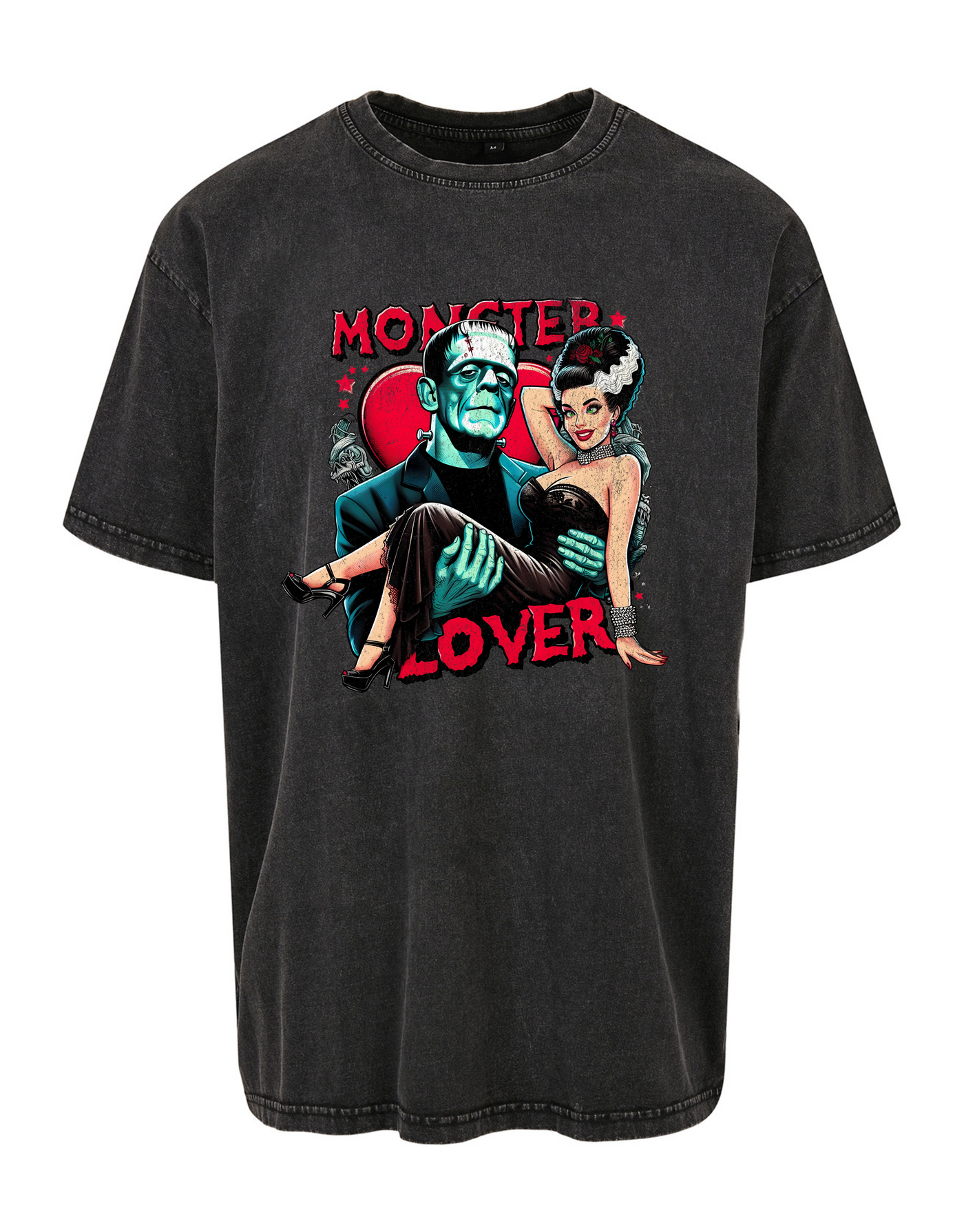 Black "Monster Lover" Acid Wash T-Shirt