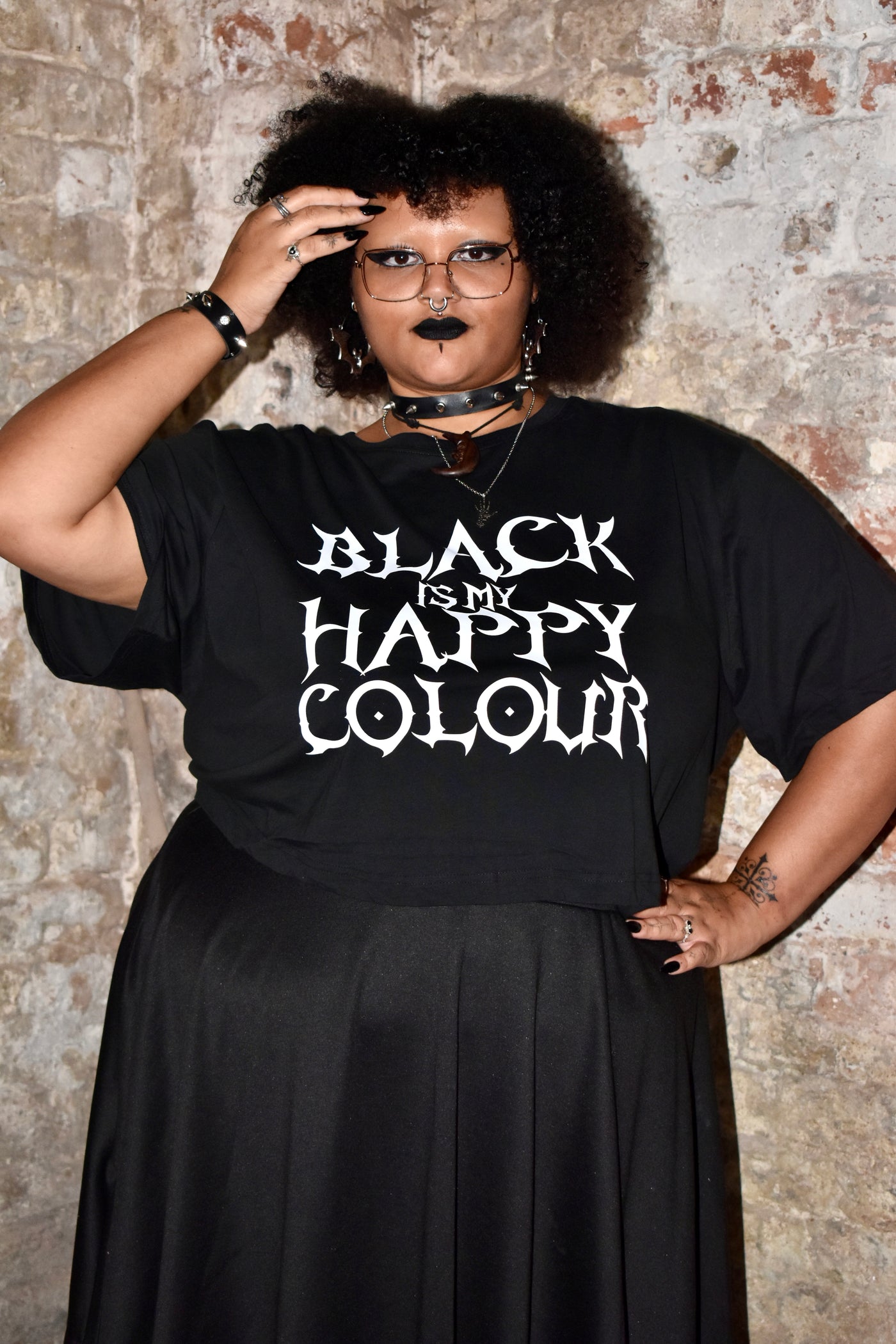 Black "Black Is My Happy Colour" Unisex Cropped T-Shirt