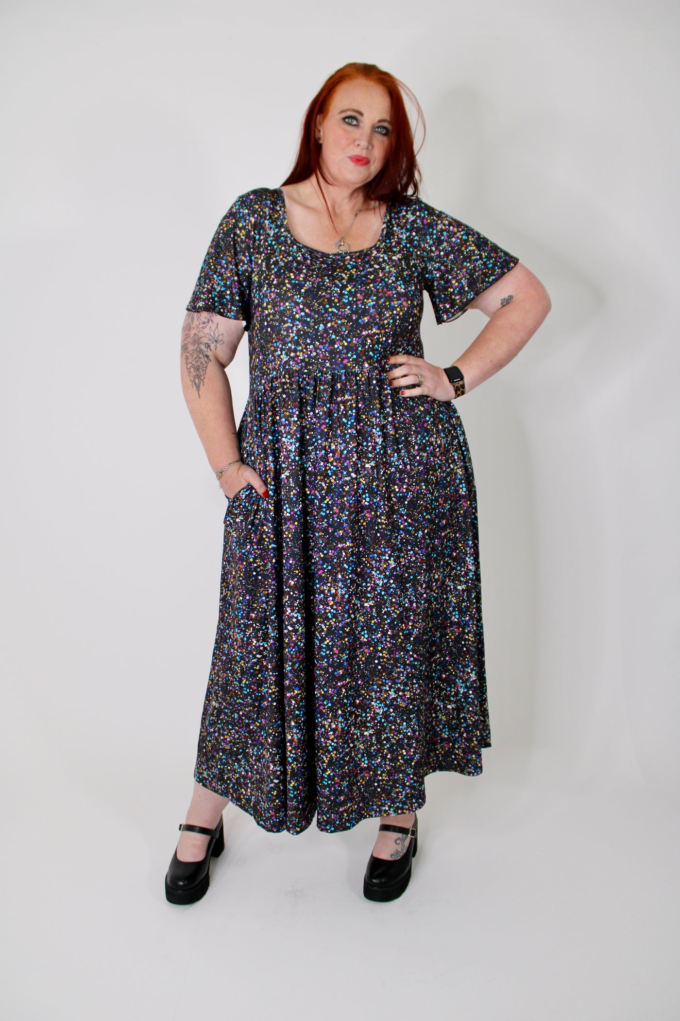 Glamorous Glitter Angel Sleeve Pocket Maxi Dress