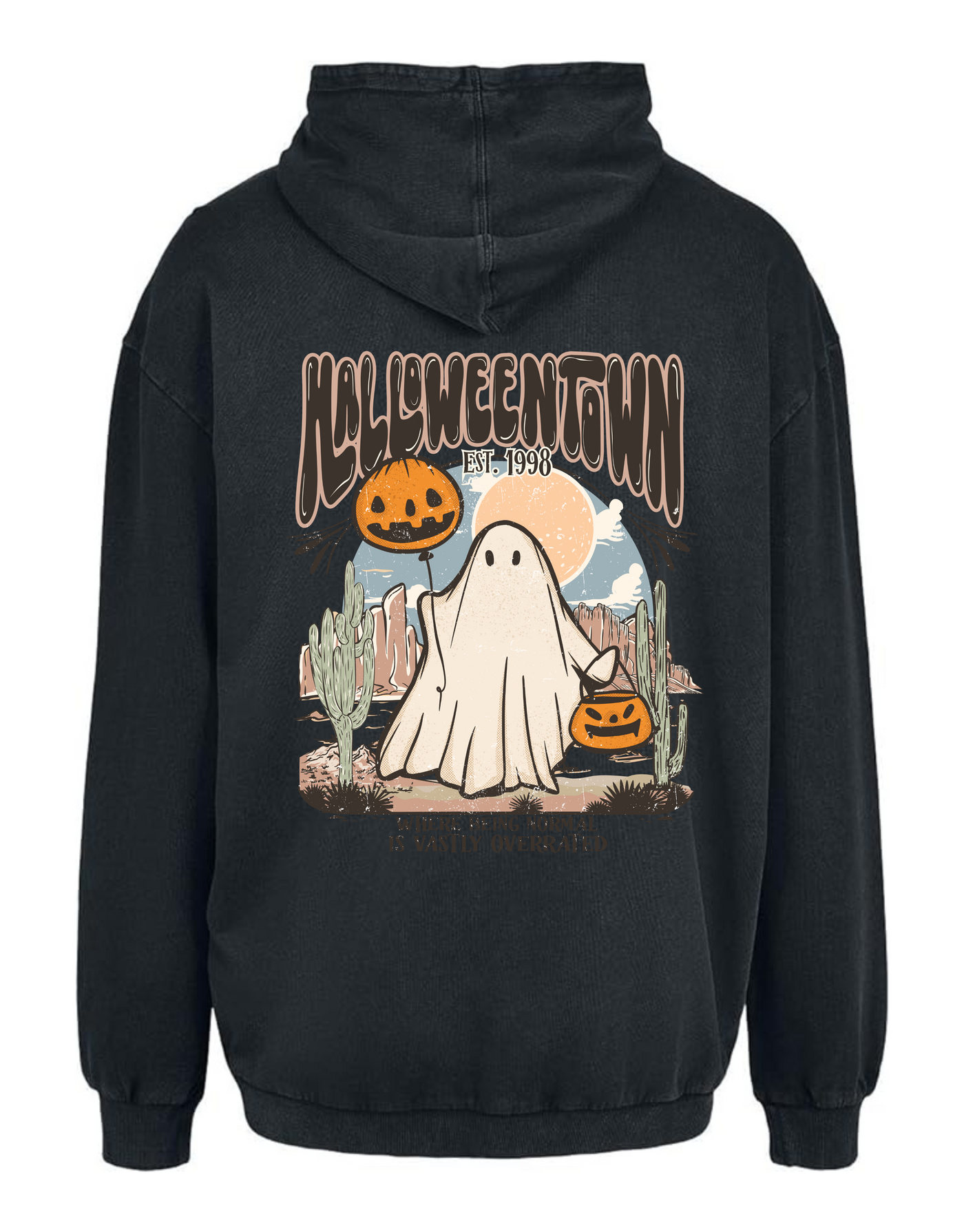 Black "Halloween Town" F&B Acid Wash Oversized Hoodie