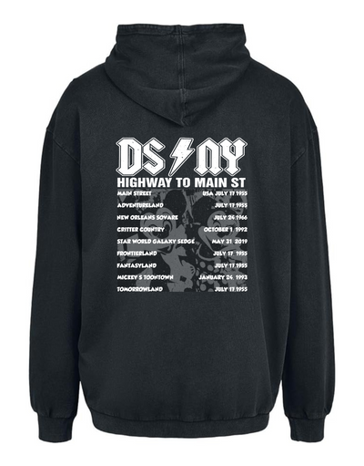 "DS-NY" Front & Back Print Acid Wash Oversized Hoodie