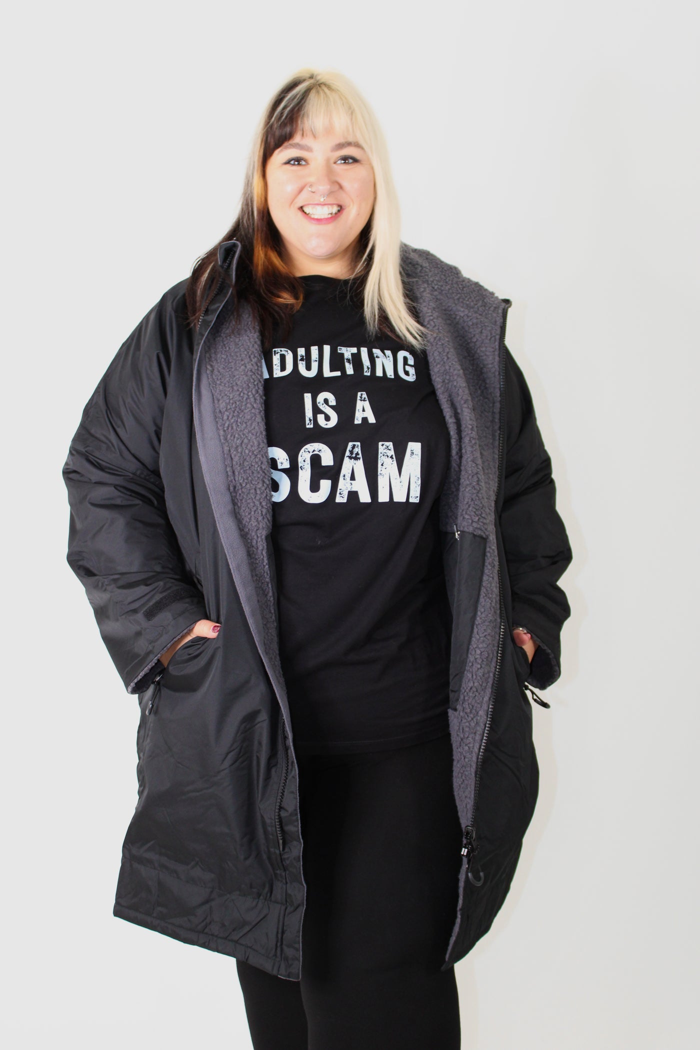 Black Fleece Lined Waterproof Zip Front Coat