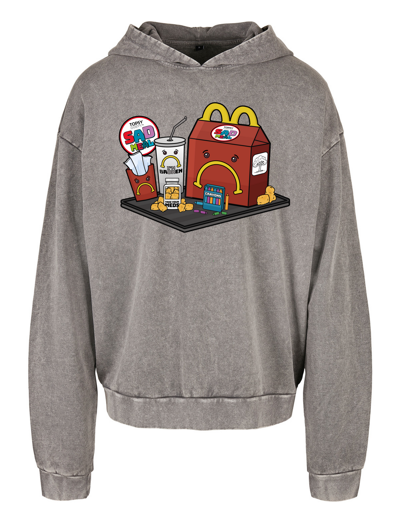 "Sad Meal" Acid Wash Oversized Hoodie