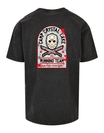 Black "Camp Crystal Lake" Front & Back Unisex Acid Wash T-Shirt