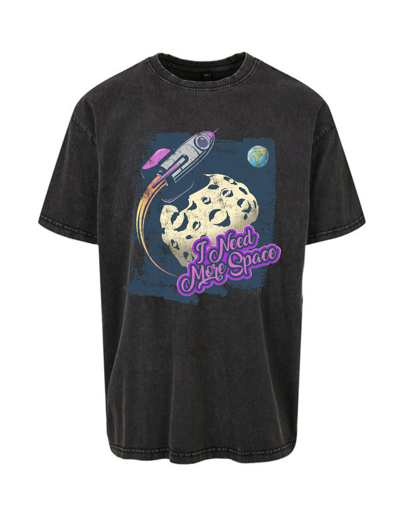 Black "I Need More Space" Unisex Acid Wash T-Shirt