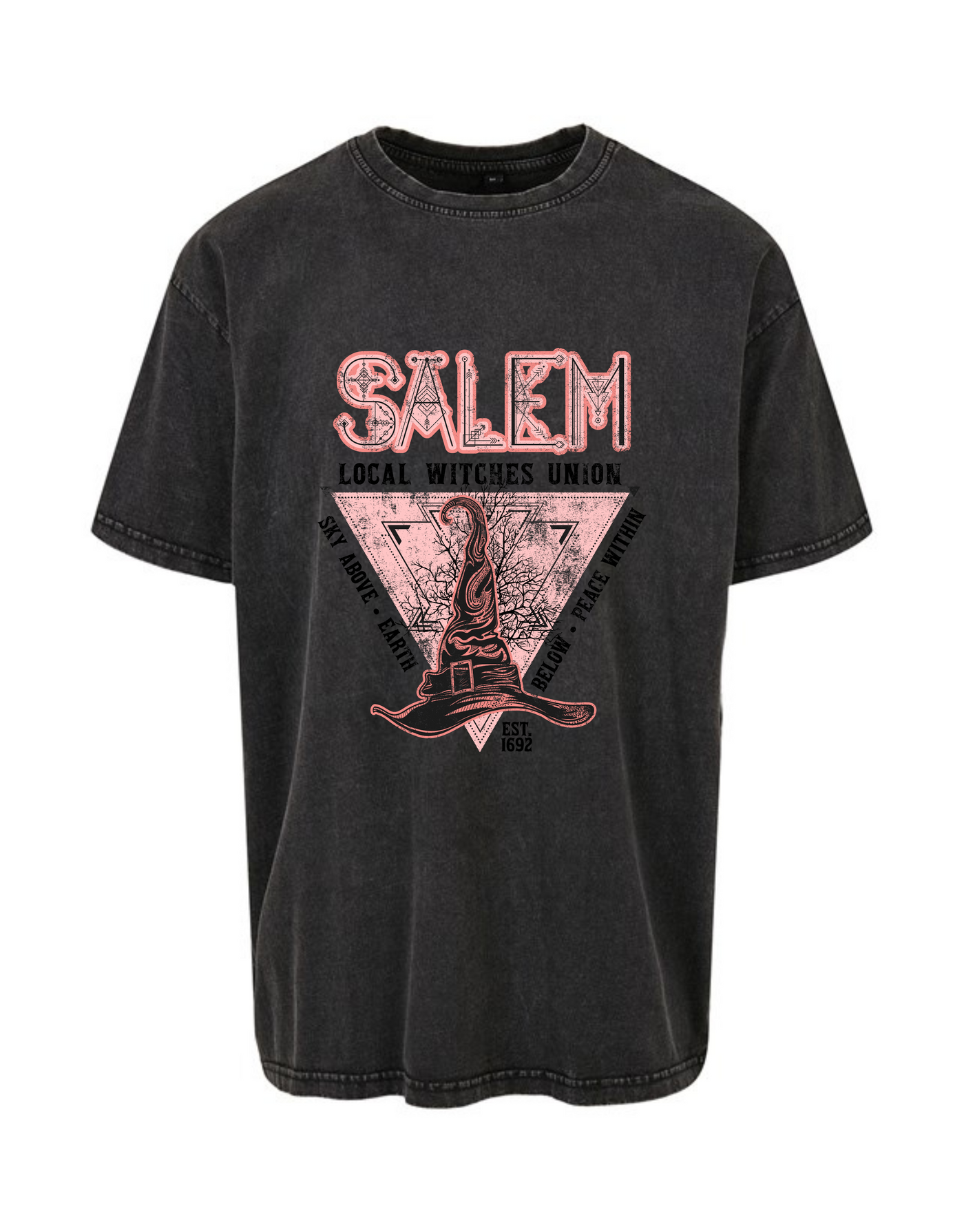 Black "Salem Union" Unisex Acid Wash T-Shirt